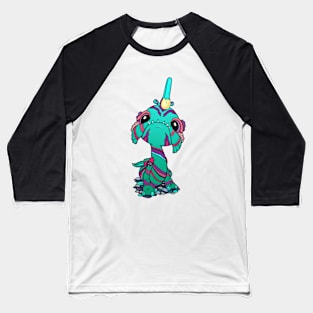 Teal Toothy Baby Sea Monster Baseball T-Shirt